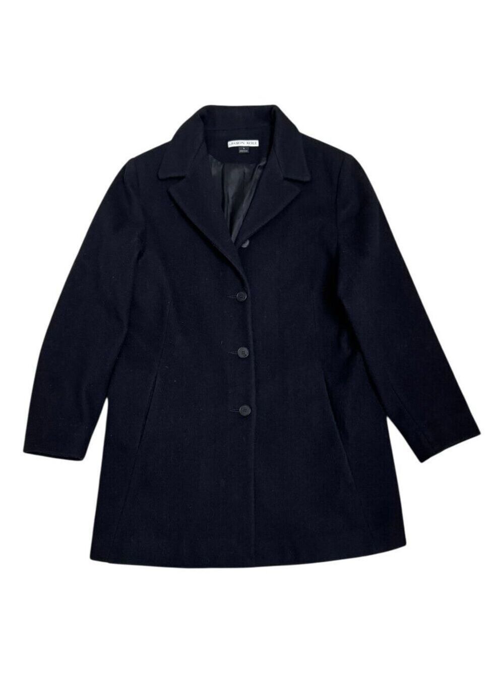 JASON KOLE Black Wool Vintage 90s Luxury Designer Pea Coat Trench Womens Large